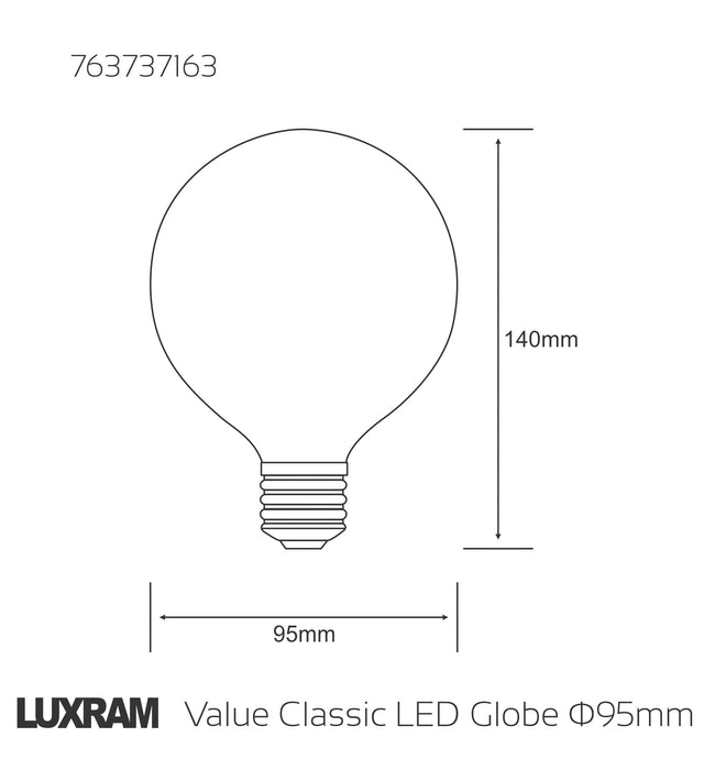 Luxram Value Classic LED Globe 95mm E27 8W 1055lm Warm White 2700K Colour-Box (Frosted)  • 763737163