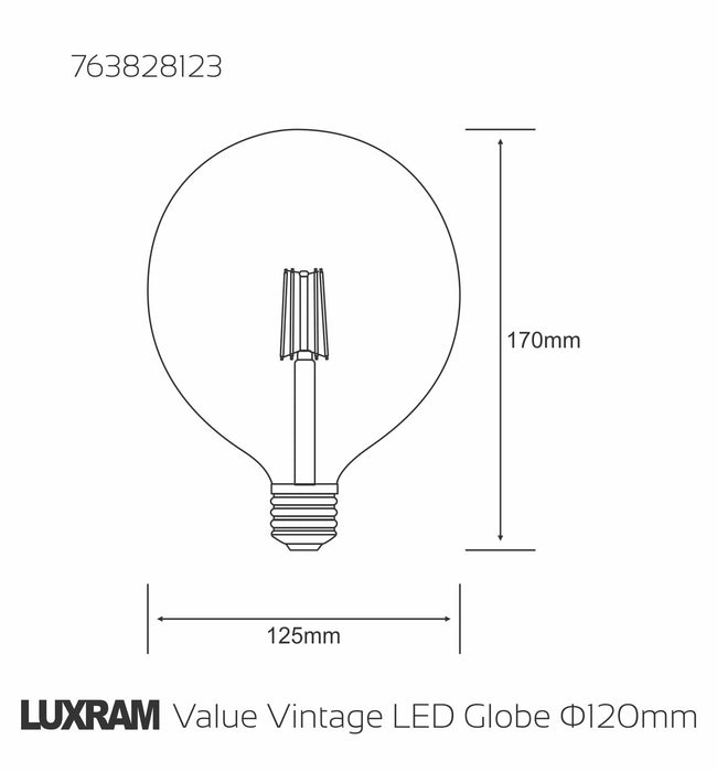 Luxram Value Vintage LED Globe 125mm E27 4W 2200K, 330lm, Amber Finish  • 763828123