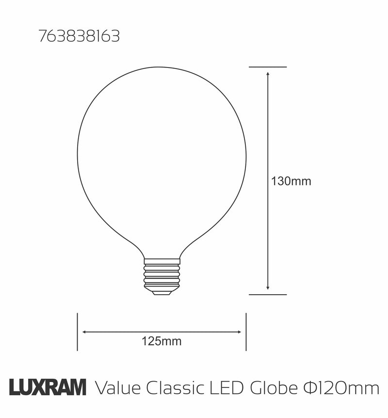Luxram Value Classic LED Globe 120mm E27 8W 1055lm Warm White 2700K Colour-Box (Frosted)  • 763838163