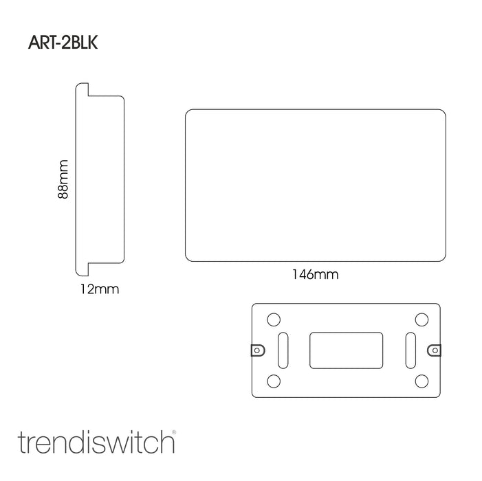 Trendi, Artistic Modern Double Blanking Plate, Gloss Black Finish, BRITISH MADE, (25mm Back Box Required), 5yrs Warranty • ART-2BLKBK