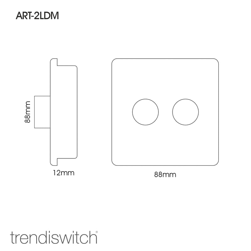Trendi, Artistic Modern 2 Gang 2 Way LED Dimmer Switch 5-150W LED / 120W Tungsten Per Dimmer, Cool Grey Finish, (35mm Back Box Required) 5yrs Warranty • ART-2LDMCG