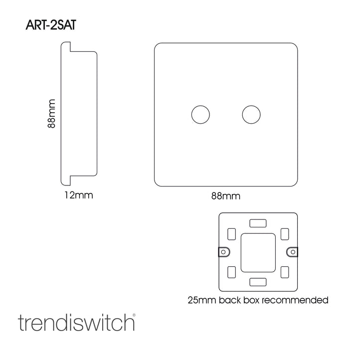 Trendi, Artistic Modern 2 Gang Male F-Type Satellite Television Socket Sky, (25mm Back Box Required), 5yrs Warranty • ART-2SATSK