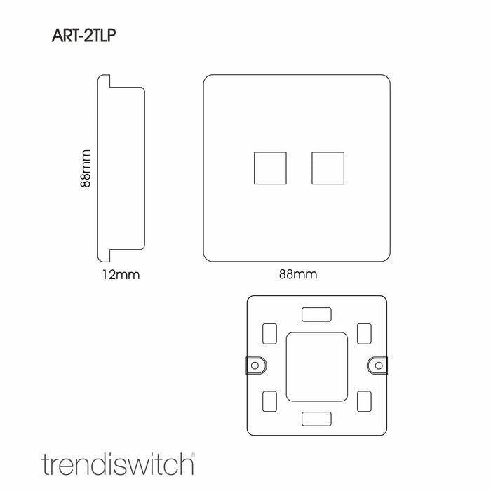 Trendi, Artistic Modern Twin RJ11 Telephone Sky Finish, BRITISH MADE, (35mm Back Box Required), 5yrs Warranty • ART-2TLPSK