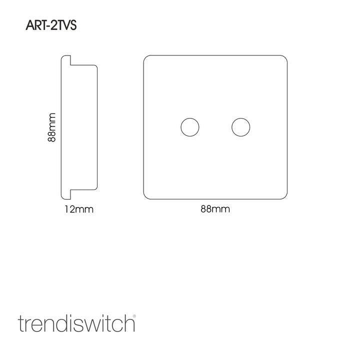 Trendi, Artistic Modern Twin TV Co-Axial Outlet Light Grey Finish, BRITISH MADE, (25mm Back Box Required), 5yrs Warranty • ART-2TVSLG