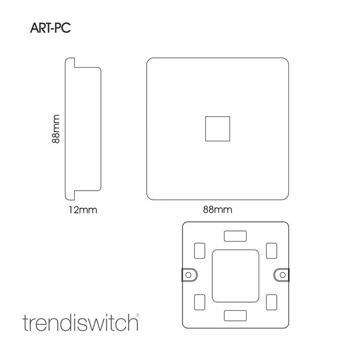 Trendi, Artistic Modern Single PC Ethernet Cat 5 & 6 Data Outlet Matt Black Finish, BRITISH MADE, (35mm Back Box Required), 5yrs Warranty • ART-PCMBK