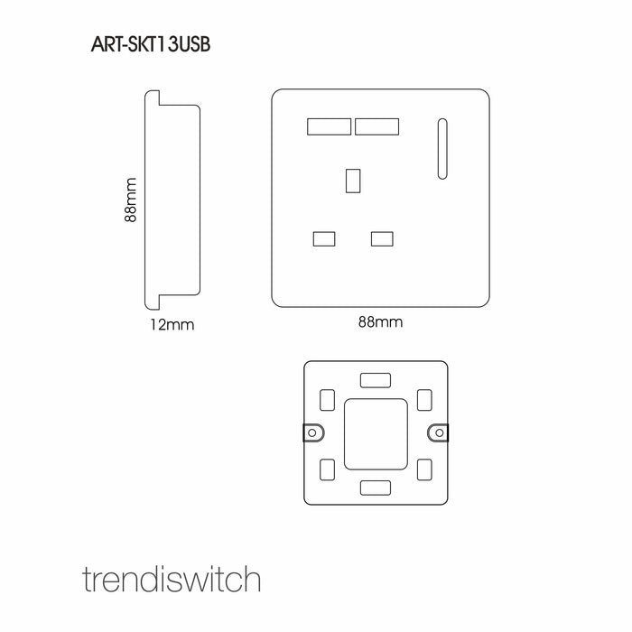 Trendi, Artistic Modern 1 Gang 13Amp Switched Socket WIth 2 x USB Ports Strawberry Finish, BRITISH MADE, (35mm Back Box Required), 5yrs Warranty • ART-SKT13USBSB
