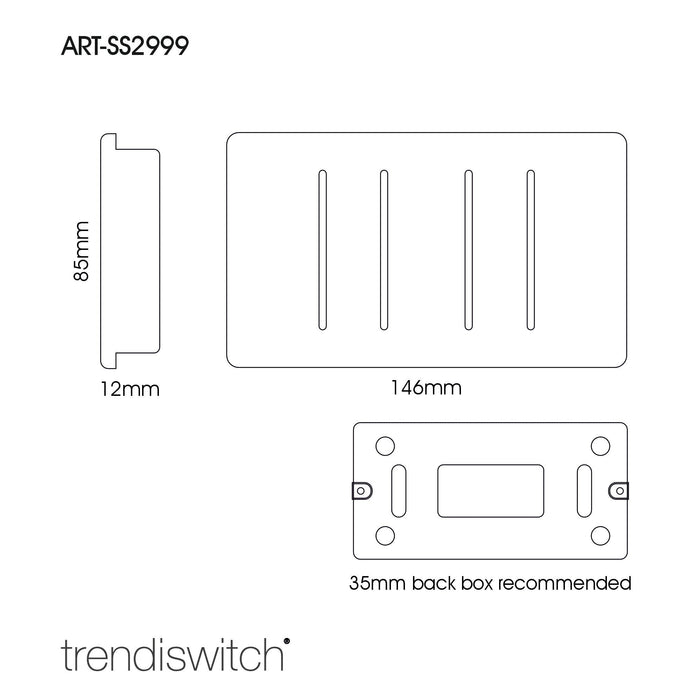 Trendi, Artistic Modern 4 Gang  (1x 2 Way 3x 3 Way Intermediate Twin Plate) Silver, BRITISH MADE, (25mm Back Box Required), 5yrs Warranty • ART-SS2999SI