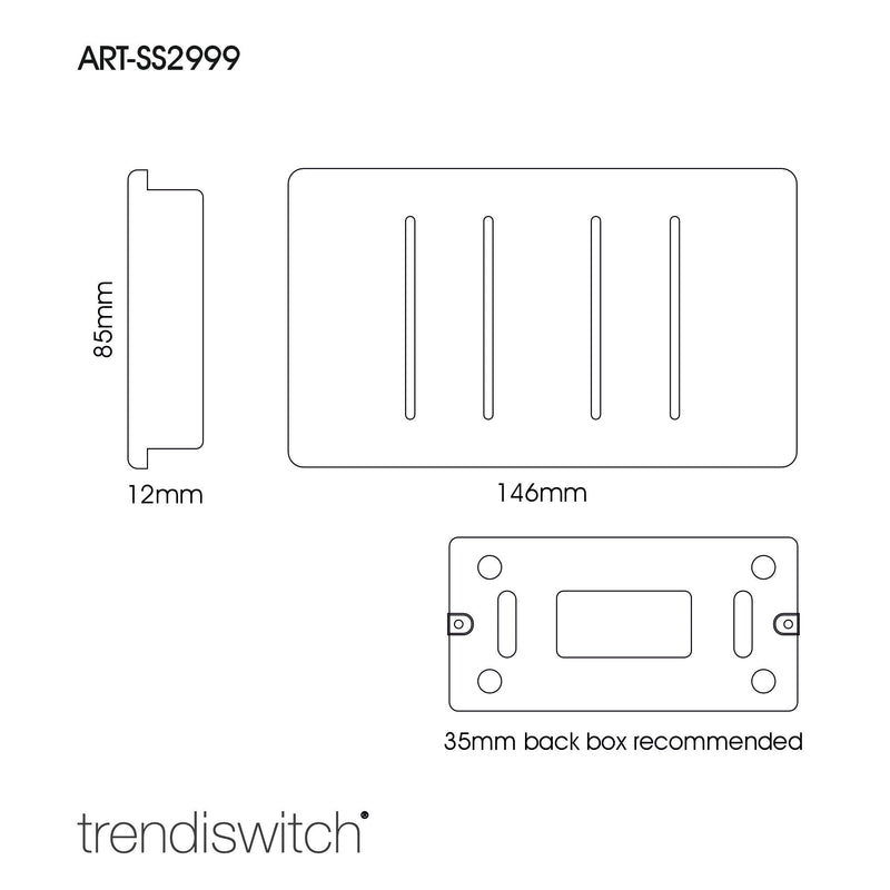 Trendi, Artistic Modern 4 Gang  (1x 2 Way 3x 3 Way Intermediate Twin Plate) Gloss White, BRITISH MADE, (25mm Back Box Required), 5yrs Warranty • ART-SS2999WH