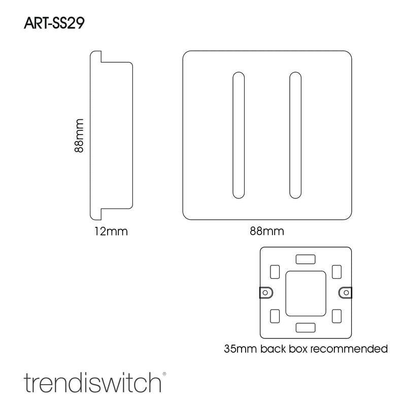 Trendi, Artistic Modern 2 Gang (1x2 Way, 1xIntermediate) 10 Amp Rocker Warm Grey Finish, BRITISH MADE, (25mm Back Box Required), 5yrs Warranty • ART-SS29WG