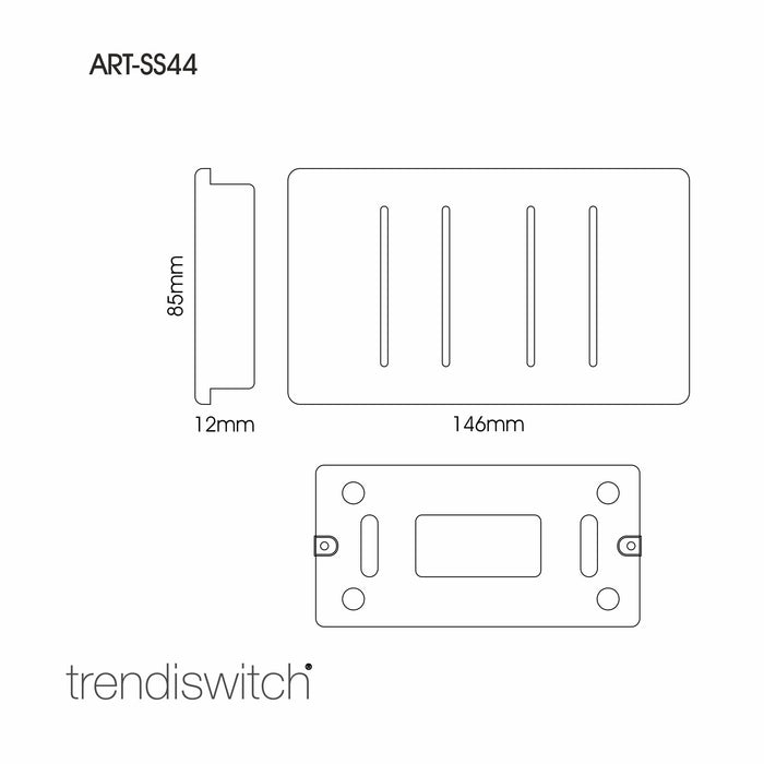 Trendi, Artistic Modern 4 Gang 2 Way 10 Amp Rocker Twin Plate Cool Grey Finish, BRITISH MADE, (25mm Back Box Required), 5yrs Warranty • ART-SS44CG