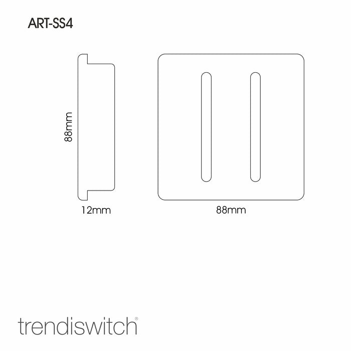 Trendi, Artistic Modern 2 Gang 2 Way 10 Amp Rocker Cool Grey Finish, BRITISH MADE, (25mm Back Box Required), 5yrs Warranty • ART-SS4CG