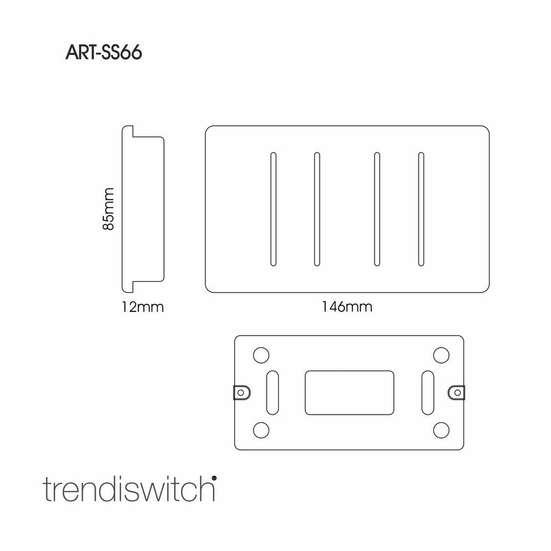 Trendi, Artistic Modern 6 Gang 2 Way 10 Amp Rocker Twin Plate Cool Grey Finish, BRITISH MADE, (35mm Back Box Required), 5yrs Warranty • ART-SS66CG