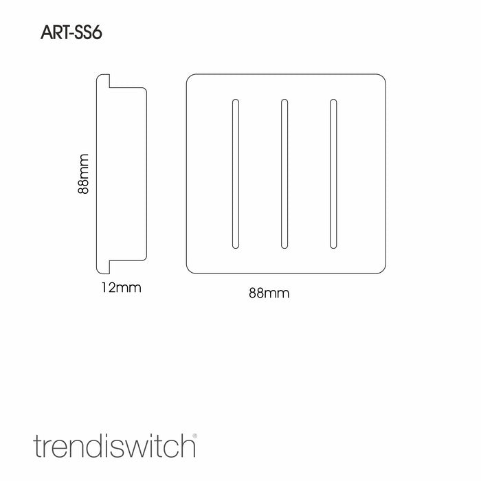 Trendi, Artistic Modern 3 Gang 2 Way 10 Amp Rocker Strawberry Finish, BRITISH MADE, (25mm Back Box Required), 5yrs Warranty • ART-SS6SB