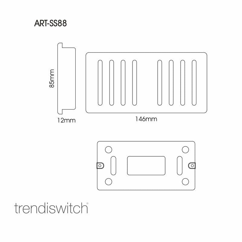 Trendi, Artistic Modern 8 Gang 2 Way 10 Amp Rocker Twin Plate Sky Finish, BRITISH MADE, (35mm Back Box Required), 5yrs Warranty • ART-SS88SK