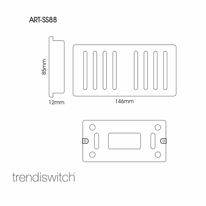 Trendi, Artistic Modern 8 Gang 2 Way 10 Amp Rocker Twin Plate Silver Finish, BRITISH MADE, (35mm Back Box Required), 5yrs Warranty • ART-SS88SI