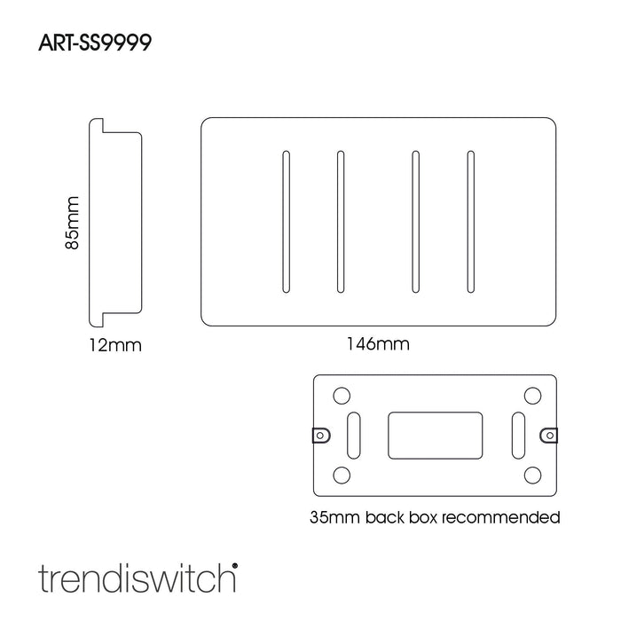 Trendi, Artistic Modern 4 Gang (4xIntermediate) 10 Amp Rocker Matt Black Finish, BRITISH MADE, (25mm Back Box Required), 5yrs Warranty • ART-SS9999MBK