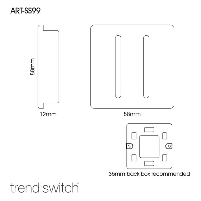 Trendi, Artistic Modern 2 Gang Intermediate 10 Amp Rocker Matt Black Finish, BRITISH MADE, (25mm Back Box Required), 5yrs Warranty • ART-SS99MBK