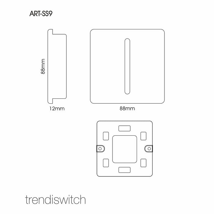 Trendi, Artistic Modern 1 Gang 3 Way Intermediate Warm Grey Finish, BRITISH MADE, (25mm Back Box Required), 5yrs Warranty • ART-SS9WG