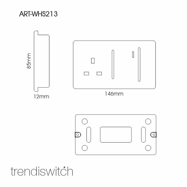 Trendi, Artistic Modern Cooker Control Panel 13amp with 45amp Switch Cool Grey Finish, BRITISH MADE, (47mm Back Box Required), 5yrs Warranty • ART-WHS213CG
