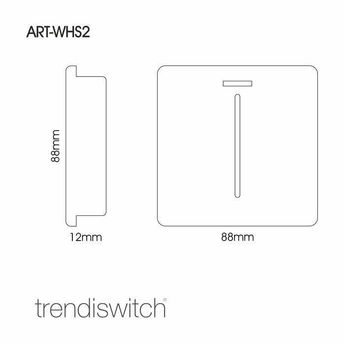Trendi, Artistic Modern 45 Amp Neon Insert Double Pole Switch Silver Finish, BRITISH MADE, (35mm Back Box Required), 5yrs Warranty • ART-WHS2SI
