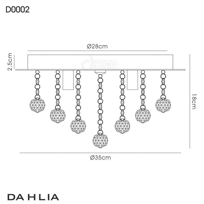 Deco Dahlia Flush Ceiling, 350mm Round, 4 Light G9 Polished Chrome/Crystal • D0002