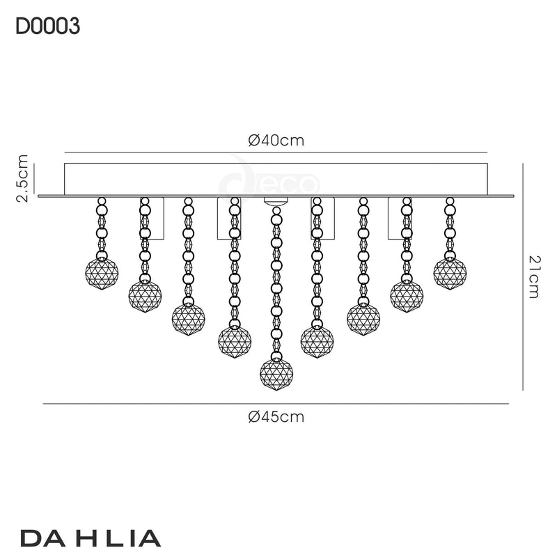 Deco Dahlia Flush Ceiling, 450mm Round, 6 Light G9 Polished Chrome/Crystal • D0003