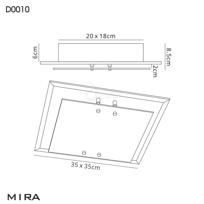Deco Mira Ceiling, 350mm Square, 2 Light E27 Polished Chrome • D0010