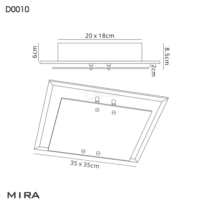 Deco Mira Ceiling, 350mm Square, 2 Light E27 Polished Chrome • D0010