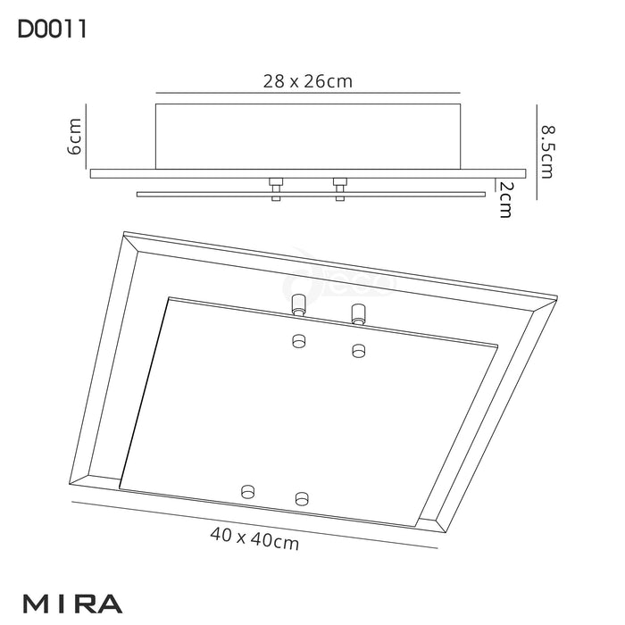 Deco Mira Ceiling, 400mm Square, 3 Light E27 Polished Chrome • D0011