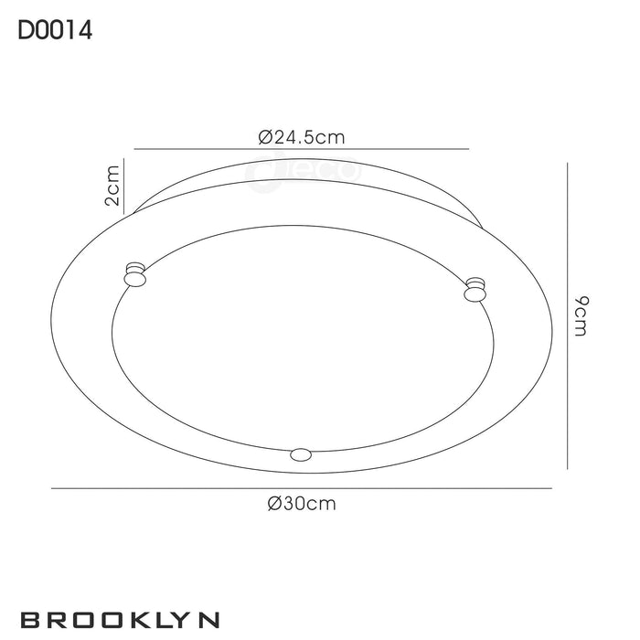Deco Brooklyn Ceiling 300mm Round 2 Light E27 Polished Chrome • D0014