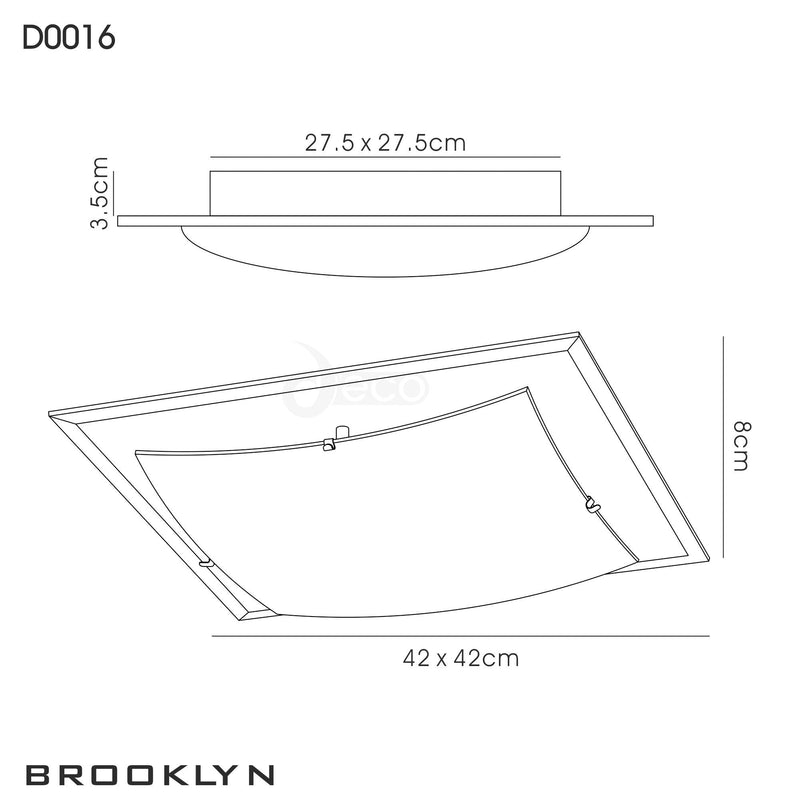 Deco Brooklyn Ceiling, 420mm Square, 3 Light E27 Frosted/Smoked Mirror • D0016