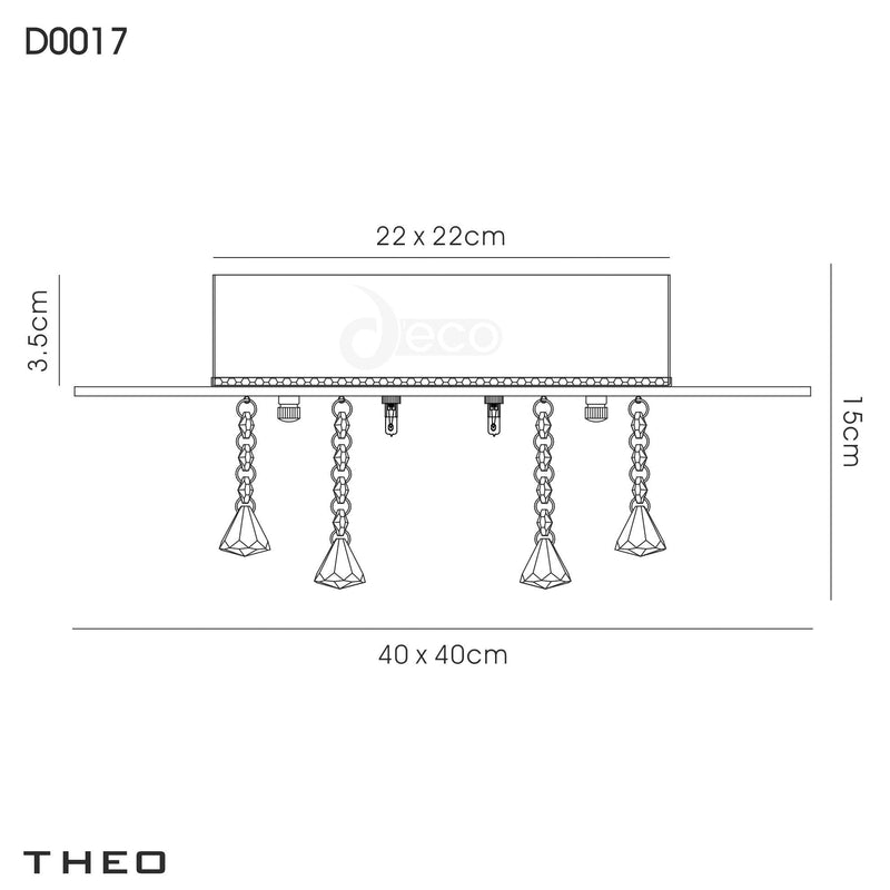 Deco Theo Ceiling, 400mm Square, 5 Light G9 Polished Chrome/Smoked Mirror/Smoked Crystal • D0017