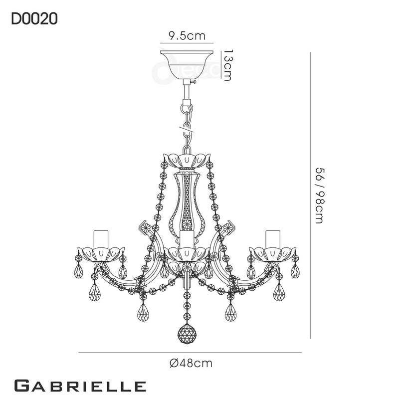 Deco Gabrielle Chandelier With Glass Sconce & Glass Droplets 5 Light E14 Polished Chrome Finish • D0020