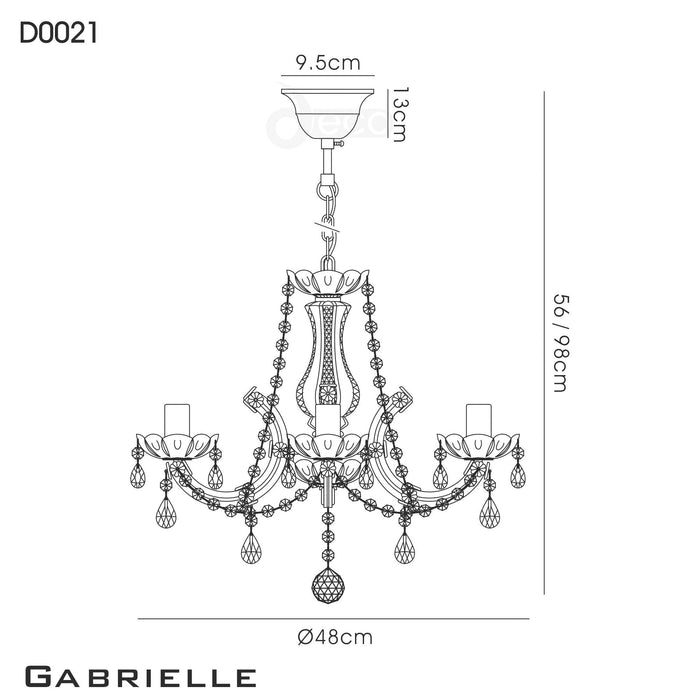 Deco Gabrielle Chandelier With Glass Sconce & Glass Crystal Droplets 5 Light E14 Polished Brass Finish • D0021