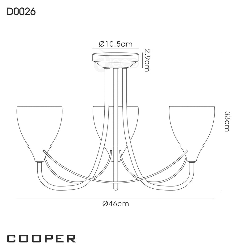 Deco Cooper Ceiling 3 Light E14 Satin Nickel/Opal Glass • D0026