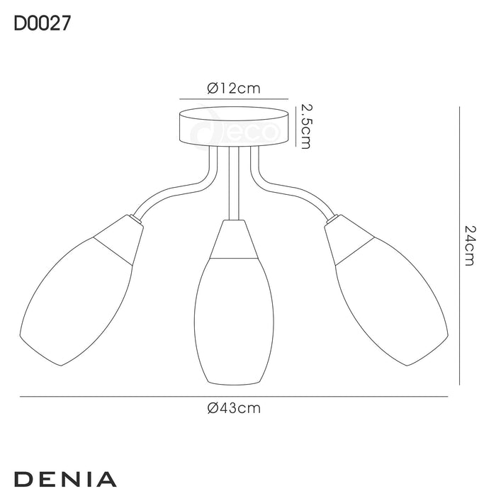 Deco Denia Ceiling 3 Light E14 Polished Chrome/Opal Glass - D0027 • D0027