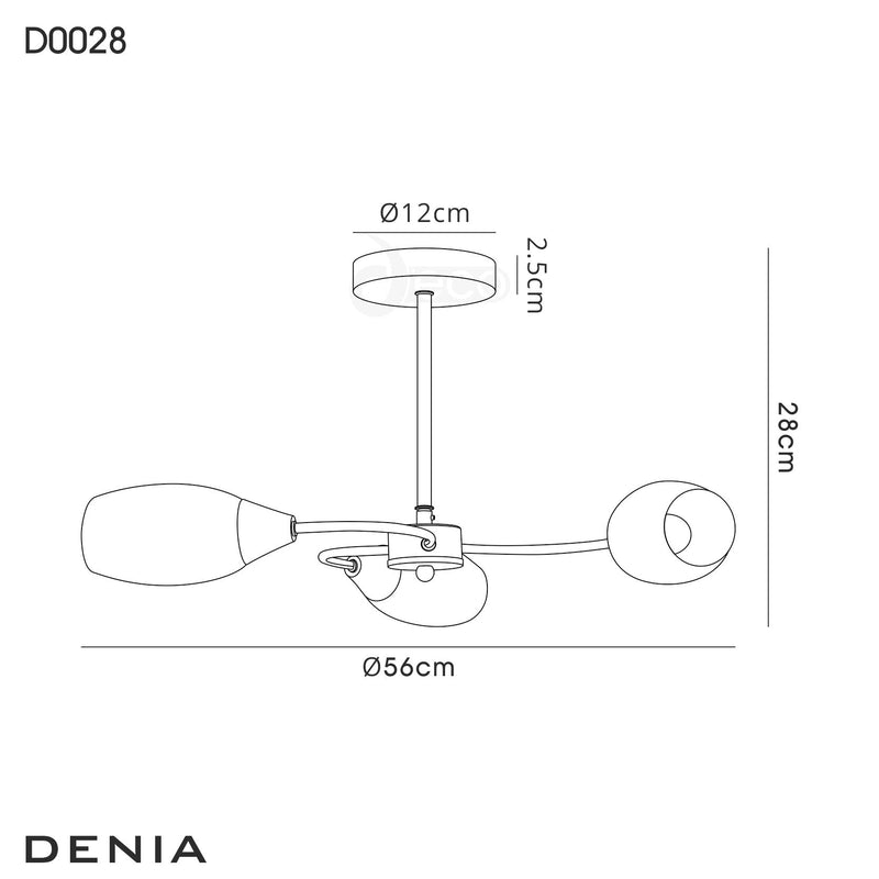 Deco Denia Semi Ceiling 3 Light E14 Polished Chrome/Opal Glass - D0028 • D0028