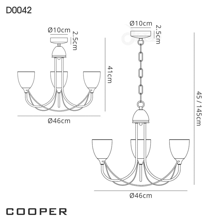 Deco Cooper Ceiling 3 Light Pendant Convertible to Semi FlushE14 Satin Nickel/Opal Glass • D0042