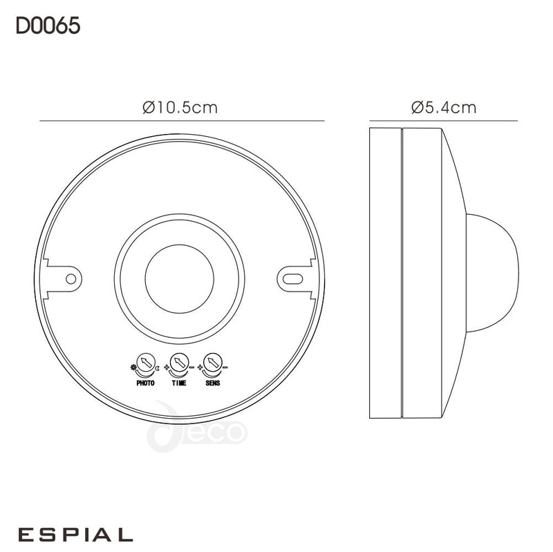 Deco Espial Surface Mounted IP20 6m 360 Deg PIR Sensor With Adjustable Time And Lux Level White Finish • D0065