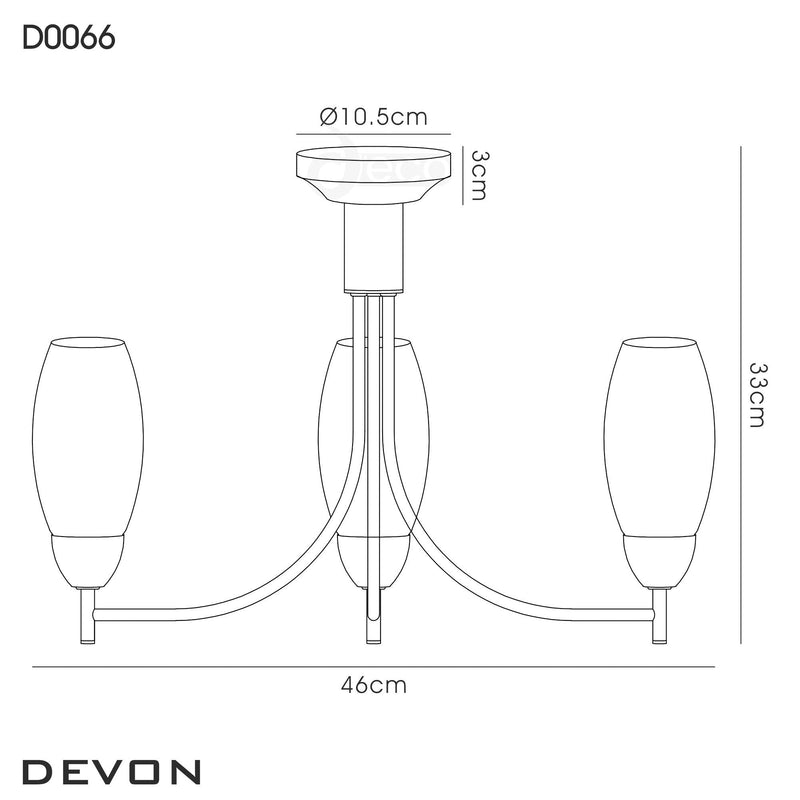 Deco Devon Ceiling 3 Light E14 Satin Nickel/Opal Glass • D0066