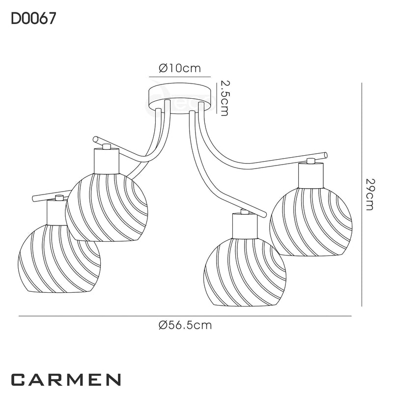 Deco Carmen Ceiling 4 Light E14 Satin Nickel/Round Swirl Pattern Frosted Glass • D0067