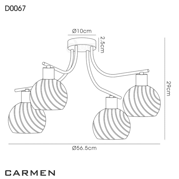 Deco Carmen Ceiling 4 Light E14 Satin Nickel/Round Swirl Pattern Frosted Glass • D0067
