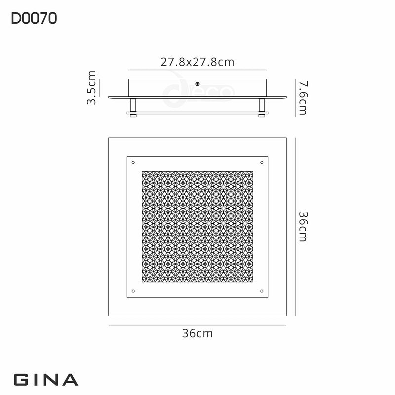 Deco Gina Ceiling, 360mm Square, 18W 1440lm LED 4000K Polished Chrome/Crystal • D0070