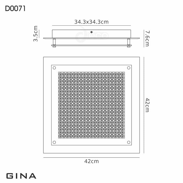 Deco Gina Ceiling, 420mm Square, 21W 1680lm LED 4000K Polished Chrome/Crystal • D0071