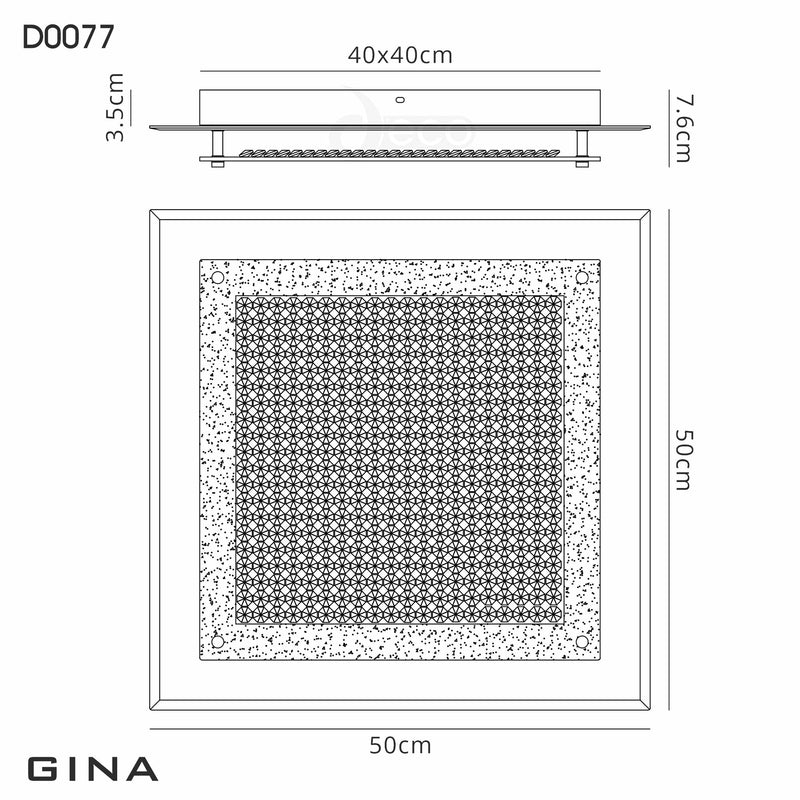Deco Gina Ceiling, 500mm Square, 24W 1900lm LED 4000K Polished Chrome/Crystal • D0077