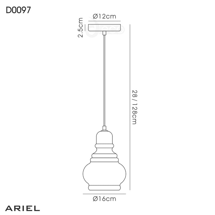 Deco Ariel Single Small Pendant 1 Light E27 Polished Chrome/Cognac Glass • D0097