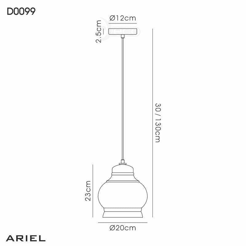 Deco Ariel Single Large Pendant 1 Polished Chrome/Cognac Glass • D0099