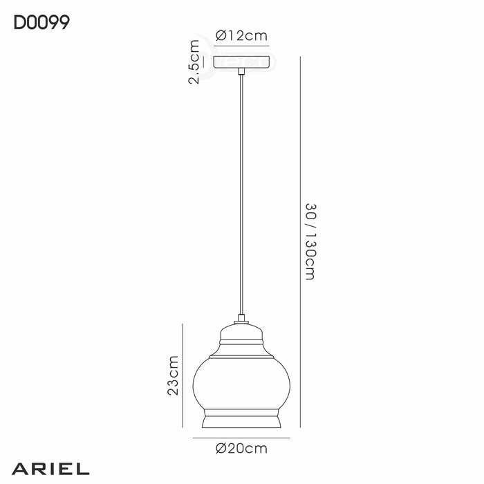 Deco Ariel Single Large Pendant 1 Polished Chrome/Cognac Glass • D0099