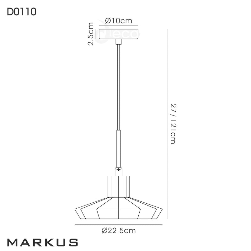 Deco Markus Single Shallow Pendant 1 Light E27 Polished Chrome/Smoke Black Glass • D0110