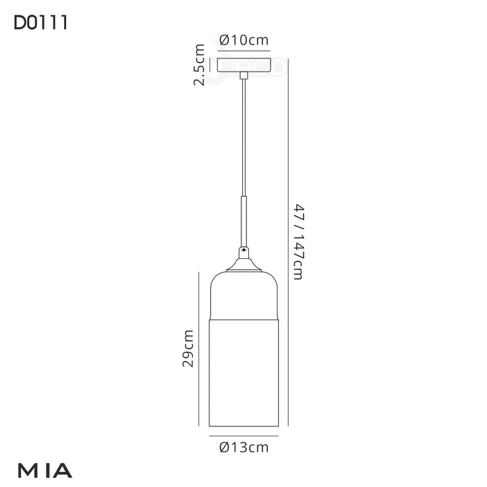 Deco Mia Single Tube Pendant 1 Light E27 White/Clear Glass • D0111